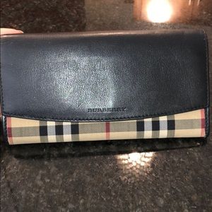 Burberry House check & leather wallet. Red int.